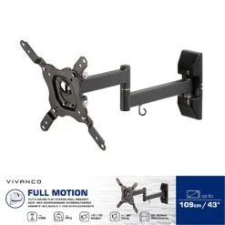 Vivanco Full Motion TV Wall Bracket For Small & Medium Sized TVs Up To 109 Cm / 43 Inches